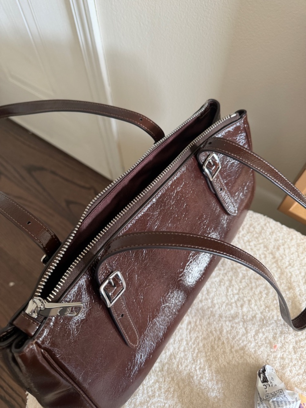 Coach Dark Brown Leather Shoulder Bag with Silver Hardware - Picture 6 of 6